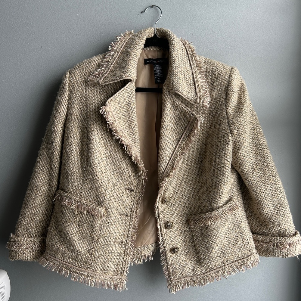 New York & Company Beige Textured Blazer
